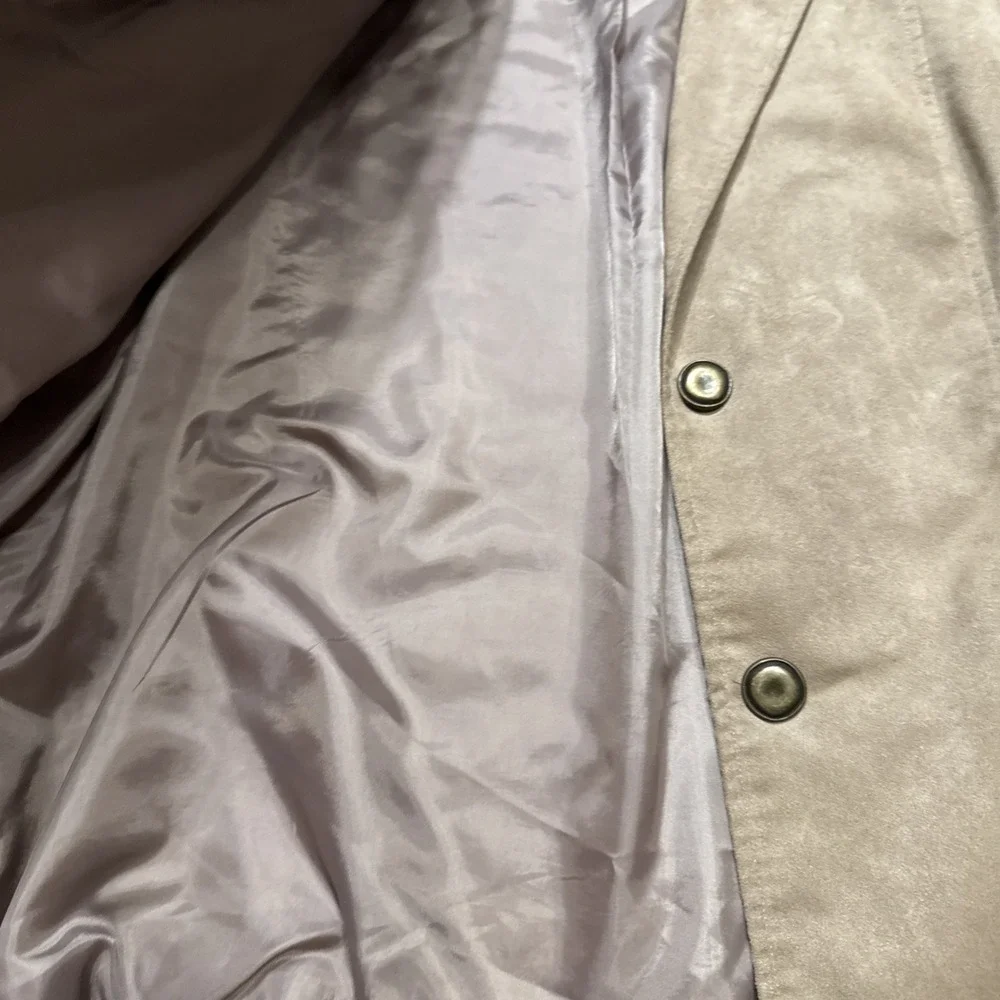 Tanjay Faux Suede Jacket Size 16 Tan Camel Quilted Shoulder Blazer Button Front